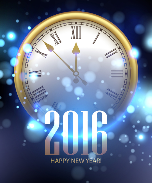 2016 Happy New Year avec vecteur d’arrière-plan de l’horloge 03 neuf horloge heureux arrière plan année 2016   