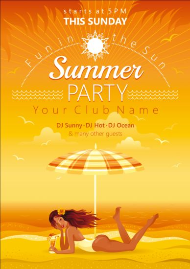Strand-Party-Plakat mit schönen Mädchenvektor 06 Strand poster girl beautiful beach party   