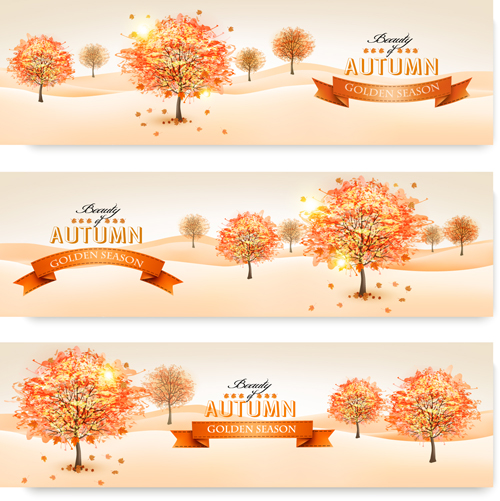 美しい秋の木のバナーベクター素材01 美しい 秋 木 バナー   