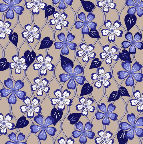 Blauer, nahtloser Mustervektormaterial Muster floral Blau   