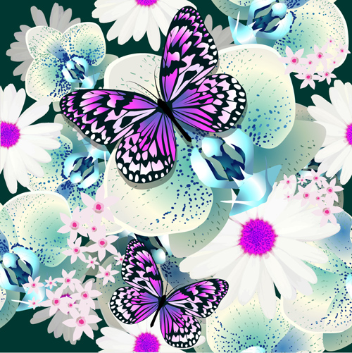 Papillons avec vecteur floral sans soudure motif vecteur 04 sans soudure papillons motif floral   