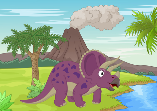 Dinosaures de dessin animé avec vecteur de paysage naturel 13 paysage naturel dinosaures dessin animé   