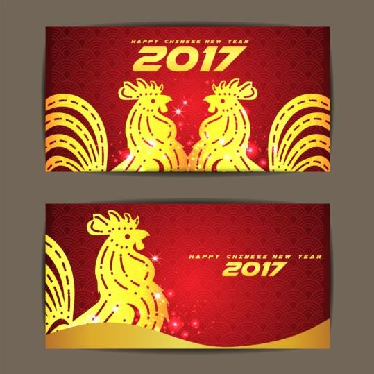 中国の旧正月2017ルースターベクトルカード03 新しい 年 中国人 カード オンドリ 2017   