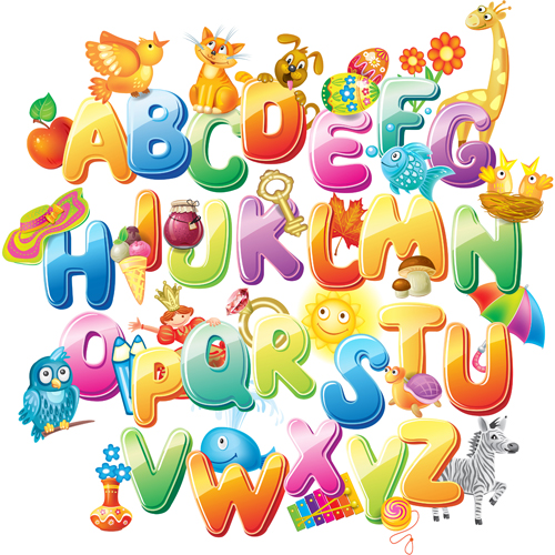 Alphabet coloré avec l’alphabétisation des enfants vecteur 02 enfants coloré alphabétisation alphabet   