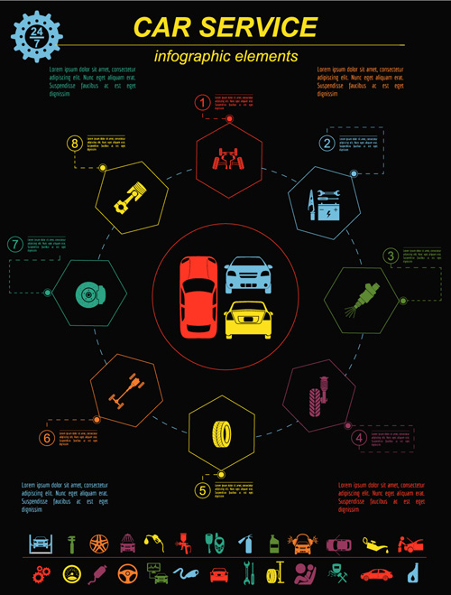 Creative car service infographies Template Vector 08 voiture modèle infographie Créatif   