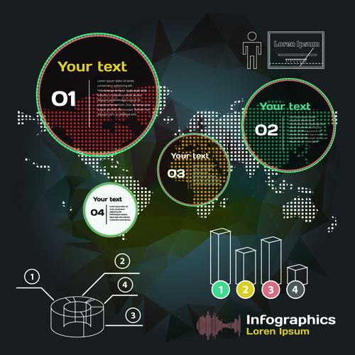 Infographie de style sombre avec des diagrammes vecteurs 09 infographies diagrammes dark   