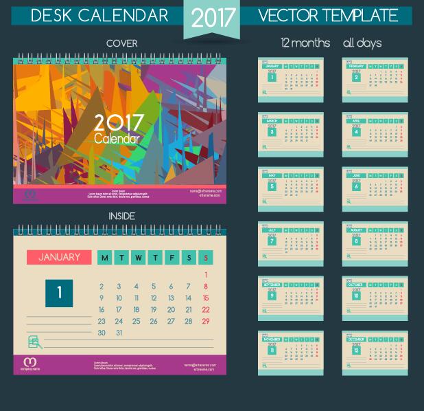 Schreibtisch 2017 Kalendercover und Innenvorlage Vektor 09 Schreibtisch Kalender innen cover 2017   