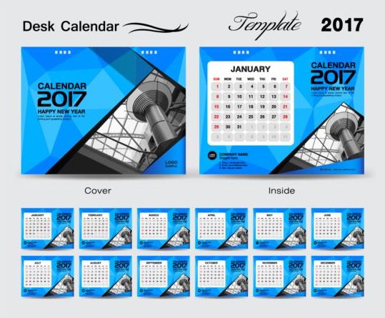卓上カレンダー2017ジオメトリックブルーベクトルテンプレート 青 机 幾何学 カレンダー 2017   