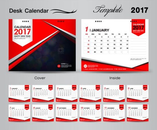 Schreibtischkalender 2017 Vektorvorlage 04 Schreibtisch Kalender 2017   