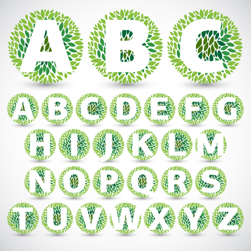 Grün lässt Alphabet ausgezeichnet Vektor 02 grüne Blätter Exzellent alphabet   