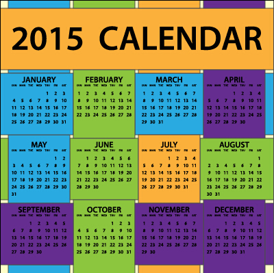 グリッド色のカレンダー2015ベクトル 色付き グリッド カレンダー 2015   