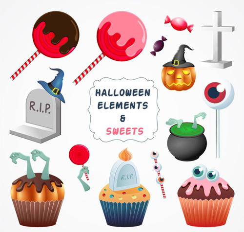 Halloween-Elemente mit süßem Vektormaterial Süßes material halloween Elemente   
