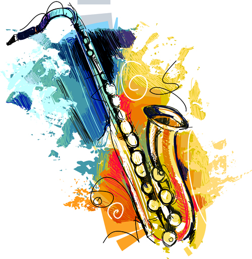 手描き色の楽器ベクトル02 楽器 手描き ミュージカル   