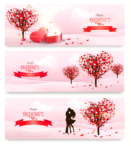 Herzbaum mit Valentinstag Banner Vektorset Valentine tag Herz Baum banner   