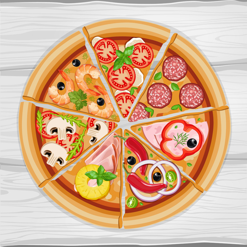 Pizza Scheibe und Holz-Hintergrund-Vektor Scheibe pizza Holz Hintergrund   