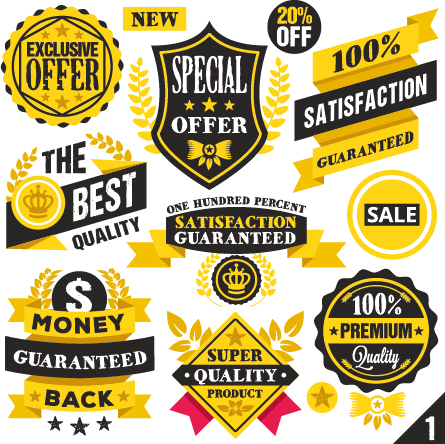 Hochwertige schwarze Qualität mit gelben Etiketten und Abzeichen Vektor 02 Qualität premium Etiketten Abzeichen   