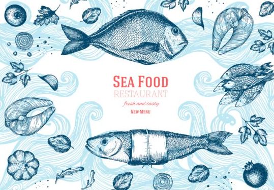 Meeresfrüchte Speisekarte abdecken Vektor 03 restaurant menu Meer Essen cover   