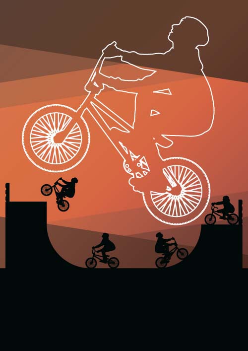 Ensemble de silhouettes vectorielles Extreme Bikers 06 silhouettes motards   