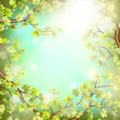Feuilles vertes de printemps avec le vecteur de fond de lumière du soleil 02 vert printemps lumière du soleil fond feuilles   
