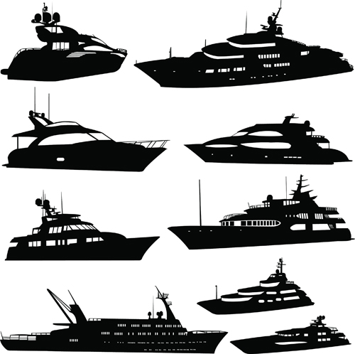 Dampfschiff mit Yachtsilhouette Vektor yacht Steamship silhouette   