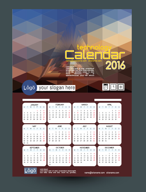2016カレンダーベクトルの技術背景03 背景 テクノロジー カレンダー 2016   