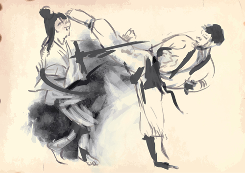 Aquarell gezogene Karate-Vektorgrafik 05 karate Grafik gezeichnet Aquarell   