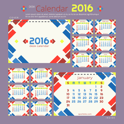 2016 nouvel an bureau calendrier vecteur matériel 57 neuf matériel calendrier bureau année 2016   