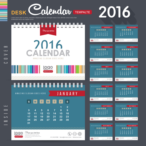 2016 Neujahr Schreibtisch-Kalender Vektormaterial 88 Schreibtisch Neujahr material Kalender Jahr 2016   