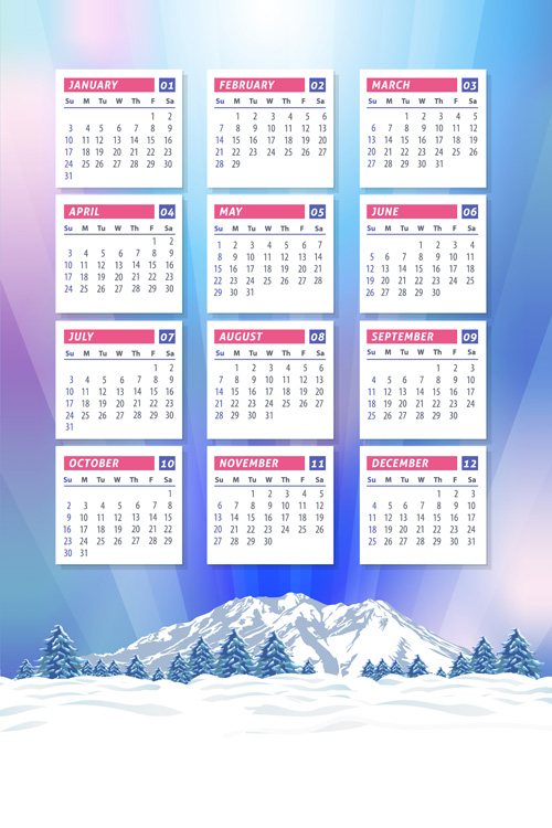 2016 Kalender mit Winterlandschaftsvektor 02 winter Landschaft Kalender 2016   