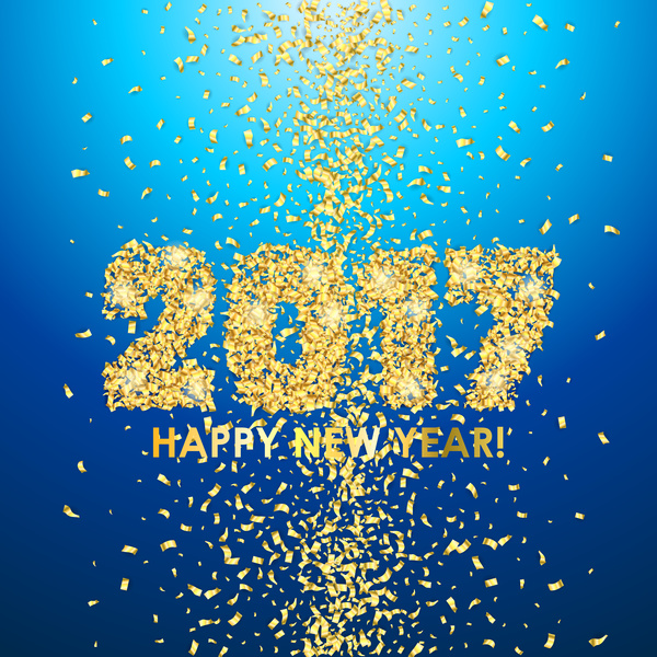 2017 nouvelle année avec le vecteur de fond bleu de confettis dorés or neuf confettis Bleu année 2017   