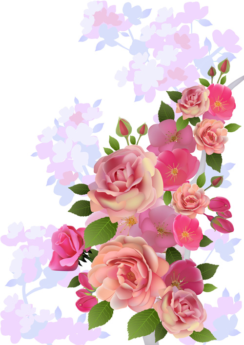 Schöne rosa Blumen Vektorhintergrund gesetzt 02 Schön Rosa Hintergrund Blumen   