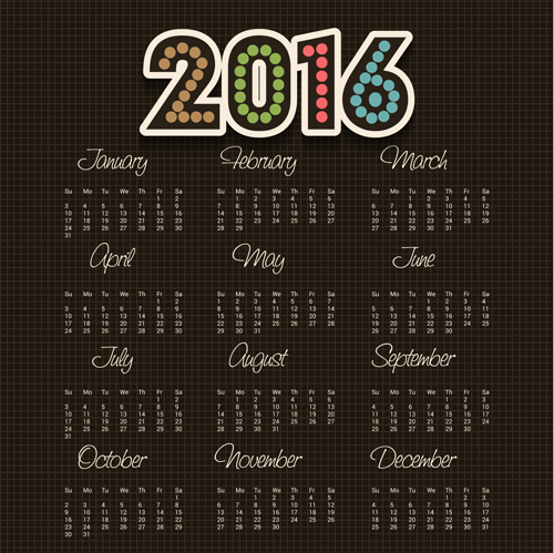 ブラック2016カレンダーベクター素材 材料 ブラック カレンダー 2016   
