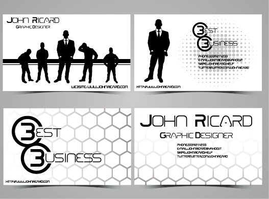 Les gens de style noir et blanc cartes de visite vecteur 02 personnes noir et blanc cartes de visite carte de visite business   