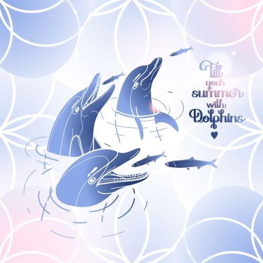 Blauer Delfin mit sommerlichem Hintergrundvektor 06 Sommer Hintergrund Delfin Blau   