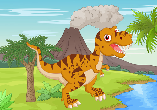 Dinosaures de dessin animé avec vecteur de paysage naturel 12 paysage naturel dinosaures dessin animé   