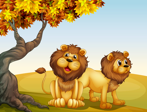 美しい自然ベクターを持つ漫画ライオン03 自然 美しい自然 漫画 ライオン   