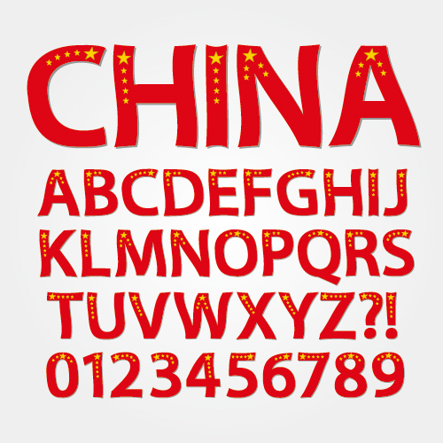 Alphabet de style de Chine avec le vecteur de nombres style Chine chiffres alphabet   