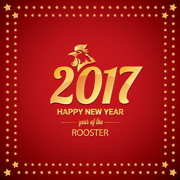 Nouvel an chinois 2017 avec coq et fond rouge vecteur 04 rouge nouveau coq Chinois année 2017   
