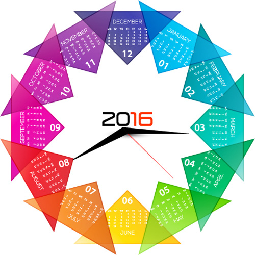 Cercle 2016 calendriers colorés vecteur coloré cercle calendriers 2016   