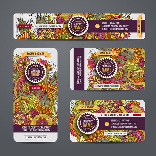 Style ethnique motif floral cartes vecteur ensemble 02 motif floral motif floral Ethnique cartes   