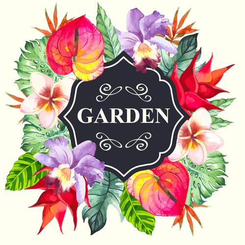 Jardin fleur cadre design art vecteur 12 jardin fleur cadre   