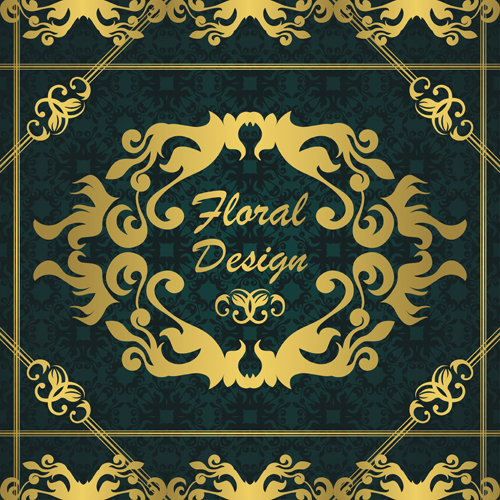 ゴールドフローラルデザイン要素の背景ベクトル 花柄 背景 フローラルデザイン デザイン要素   