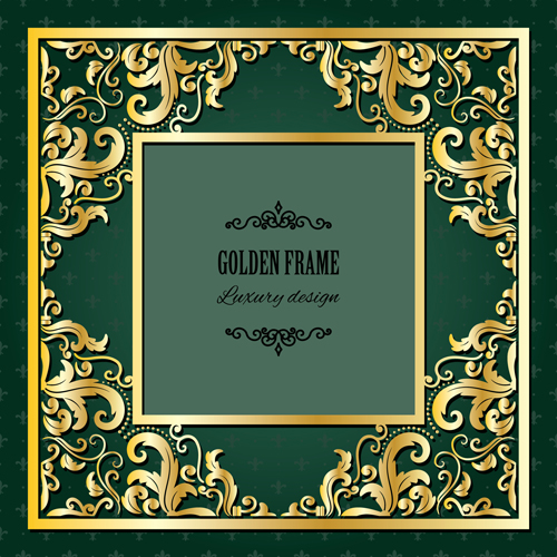 Goldener Rahmen mit grünem Einladungskartenvektor 02 Rahmen Karte grün gold Einladung   