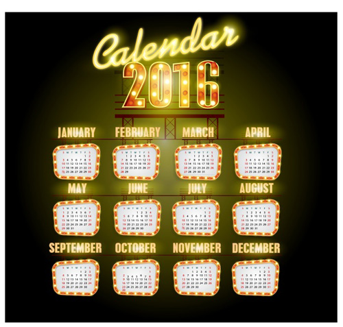 ネオンカレンダー2016クリエイティブベクター ネオン クリエイティブ カレンダー 2016   