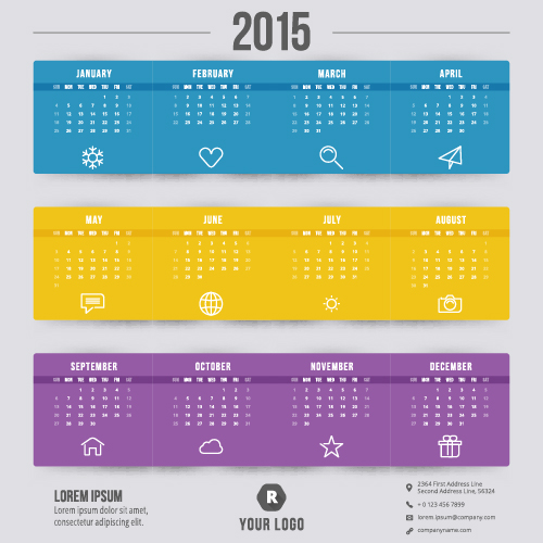 Violet avec vecteur de calendrier 2015 bleu et jaune violet jaune calendrier Bleu 2015   