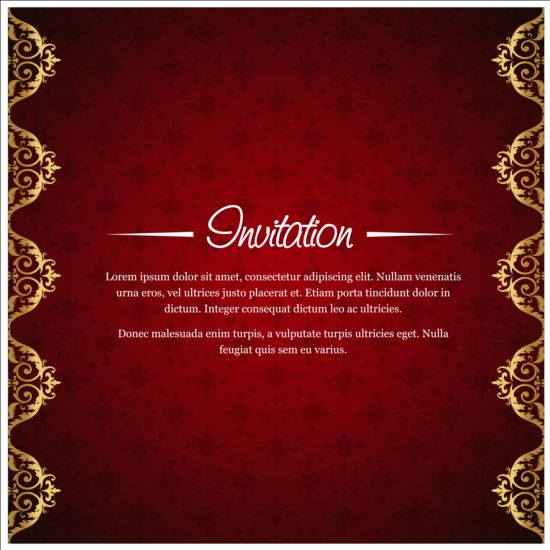 Rouge avec le vecteur d’arrière-plan d’invitation d’or 01 rouge or invitation fond   