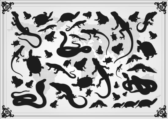 Reptilien Silhouetter mit Rahmenvektor silhouetter Reptilien Rahmen   