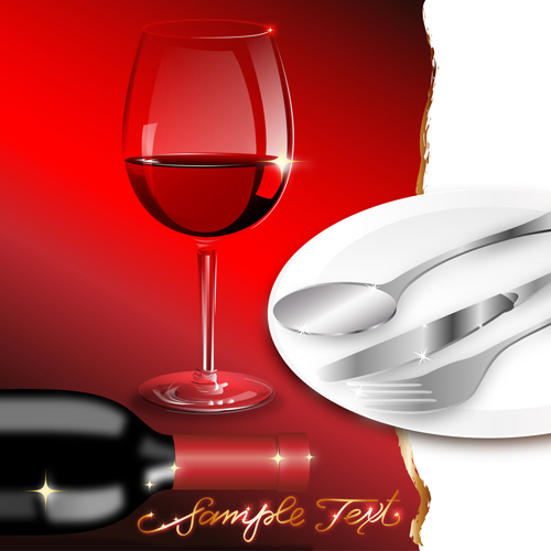 Fond romantique de vecteur de vin et de vaisselle vin vaisselle romantique fond   