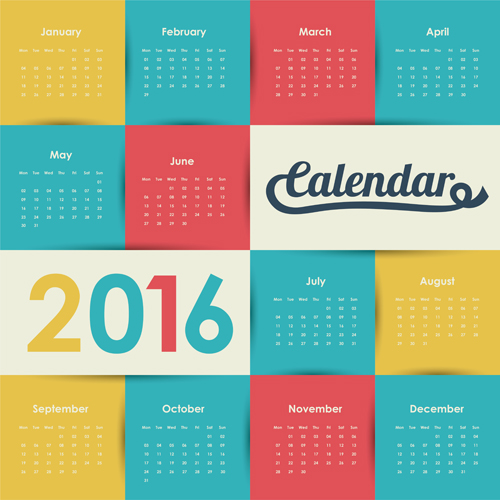 Einfacher Wandkalender 2016 Design-Vektoren Set 07 Wand Kalender einfach design 2016   