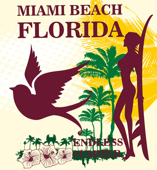 Vacances d’été Miami Beach affiche vecteur 01 vacances poster plage miami été   
